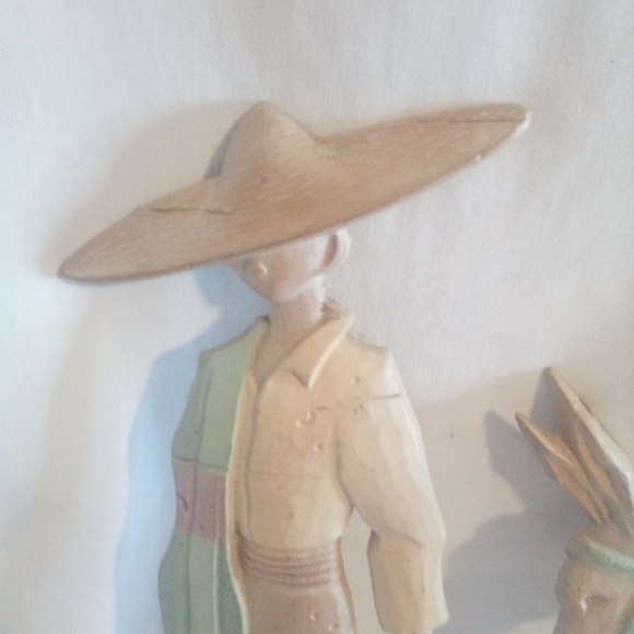 VINTAGE MEXICAN MAN AND BURRO DONKEY CAST METAL WALL ART HANGING MINT MARKED - Picture 2 of 12